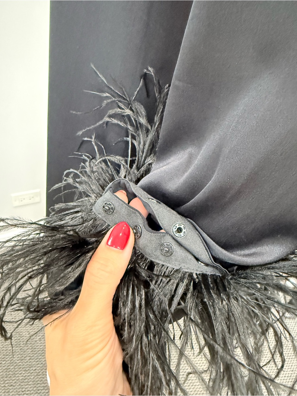 Sleeper Black Mini Dress with Feathery Cuffs - Picture 11 of 11